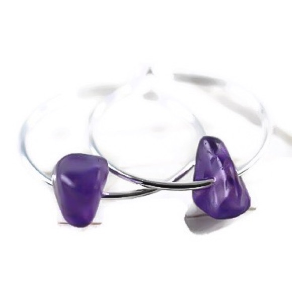 Genuine/Natural Amethyst Gemstone Hoop Earrings - Picture 1 of 8
